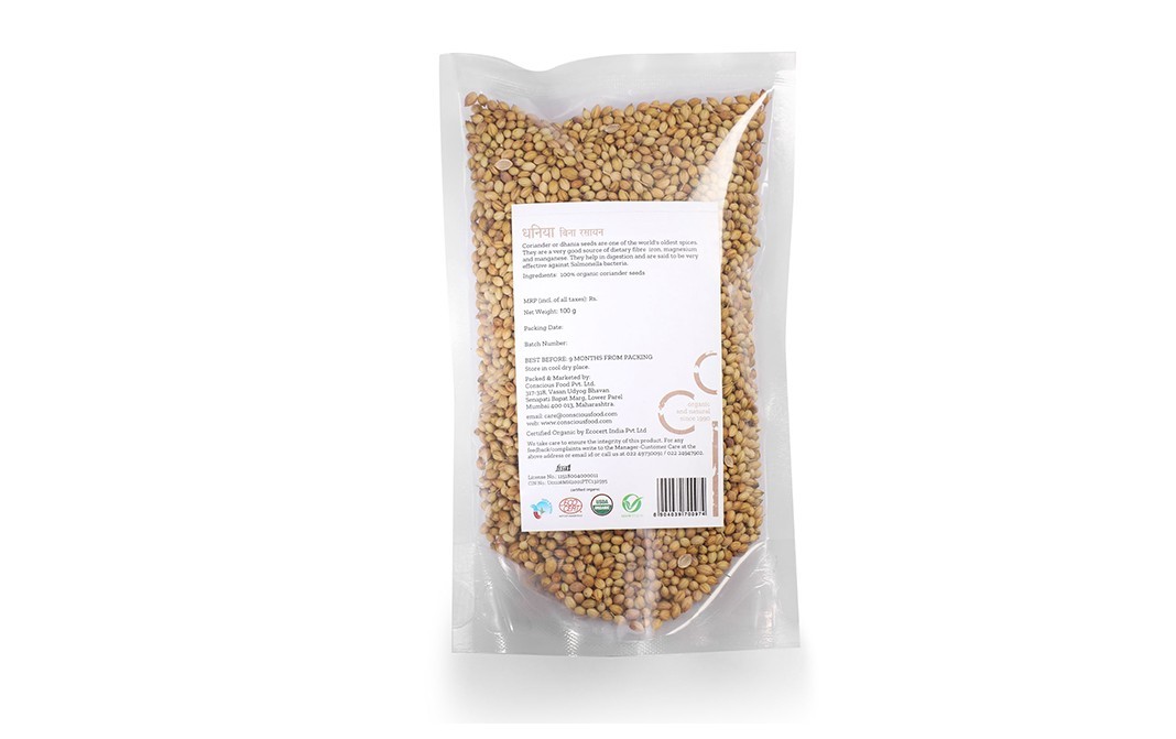 Conscious Food Coriander Seeds Dhania Organic   Pack  100 grams